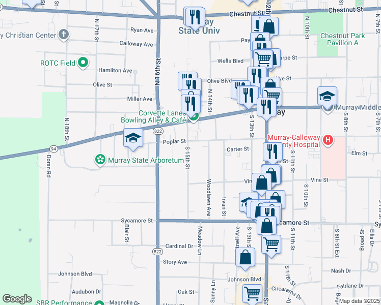 map of restaurants, bars, coffee shops, grocery stores, and more near 205 South 15th Street in Murray