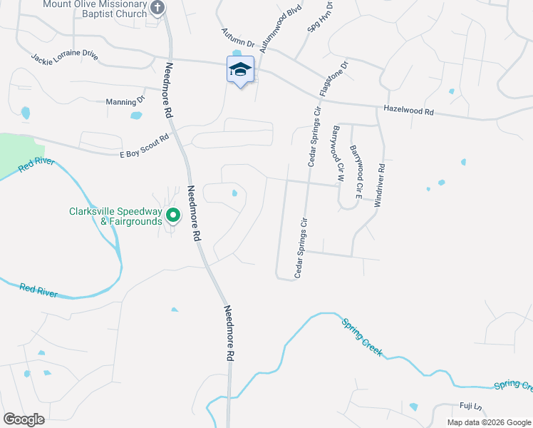 map of restaurants, bars, coffee shops, grocery stores, and more near 1461 Cedar Springs Circle in Clarksville