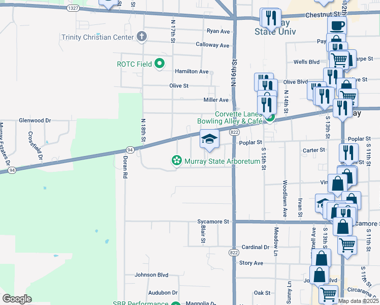 map of restaurants, bars, coffee shops, grocery stores, and more near 104 Williams Avenue in Murray