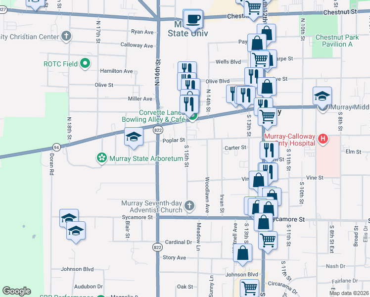 map of restaurants, bars, coffee shops, grocery stores, and more near 209 South 15th Street in Murray