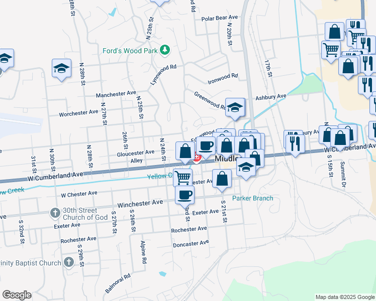 map of restaurants, bars, coffee shops, grocery stores, and more near 141 Edgewood Ct in Middlesboro