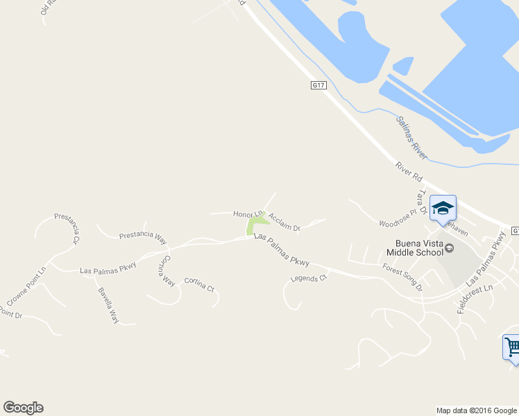 map of restaurants, bars, coffee shops, grocery stores, and more near 26438 Honor Lane in Salinas