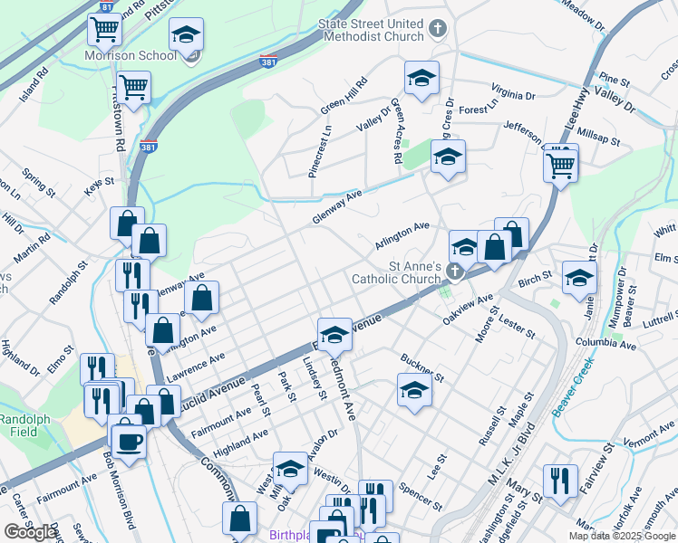 map of restaurants, bars, coffee shops, grocery stores, and more near Arlington Avenue in Bristol