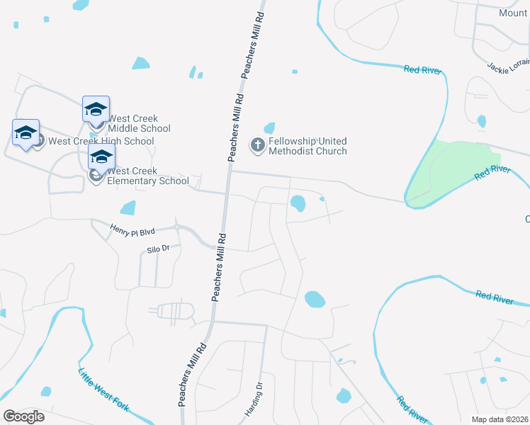map of restaurants, bars, coffee shops, grocery stores, and more near 2180 Peachers Mill Road in Clarksville