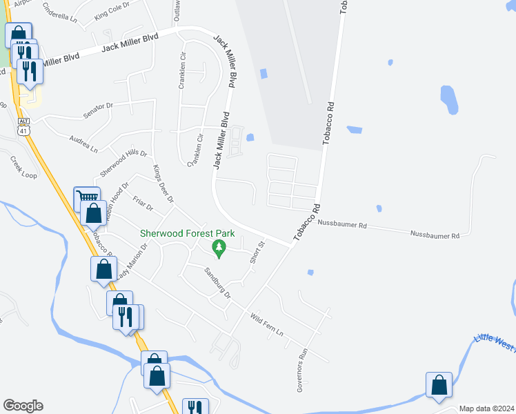 map of restaurants, bars, coffee shops, grocery stores, and more near 545 Patriot Park Court in Clarksville