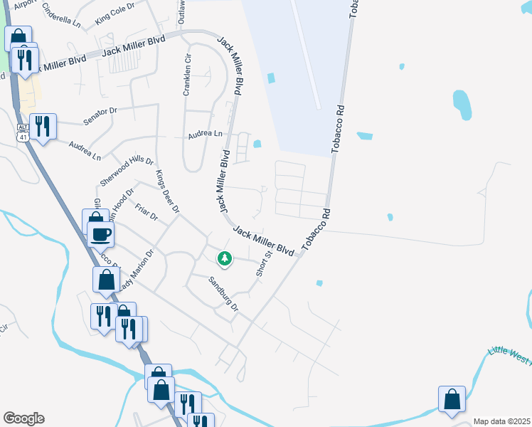 map of restaurants, bars, coffee shops, grocery stores, and more near 545 Patriot Park Court in Clarksville