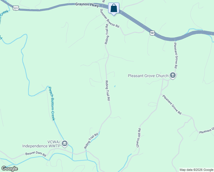 map of restaurants, bars, coffee shops, grocery stores, and more near Riding Trail Road in Grayson County