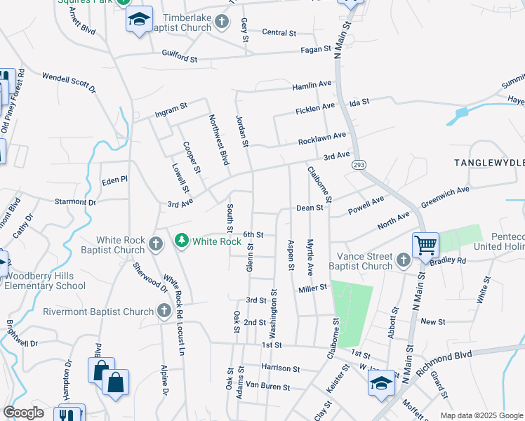 map of restaurants, bars, coffee shops, grocery stores, and more near 126 7th Street in Danville