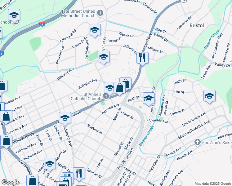 map of restaurants, bars, coffee shops, grocery stores, and more near 5 Euclid Avenue in Bristol