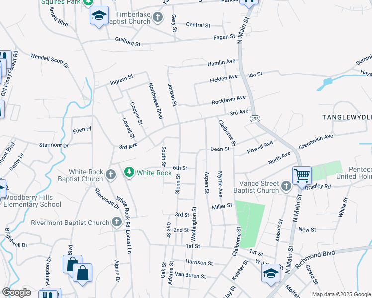 map of restaurants, bars, coffee shops, grocery stores, and more near 126 7th Street in Danville