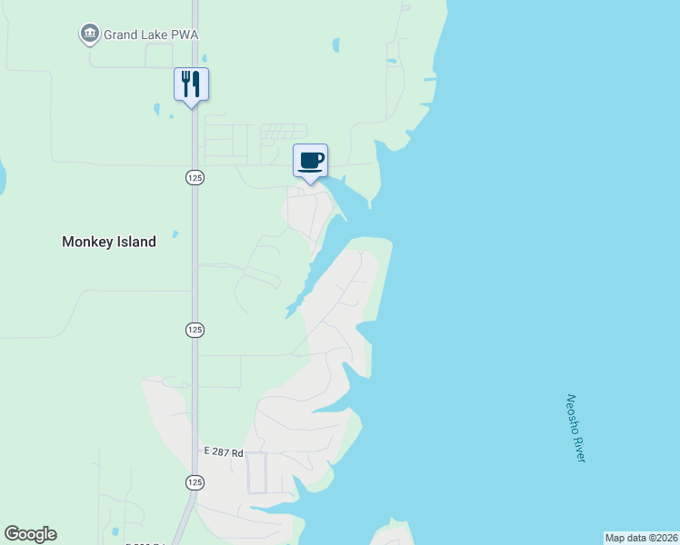 map of restaurants, bars, coffee shops, grocery stores, and more near 56550 East 285 Road in Afton
