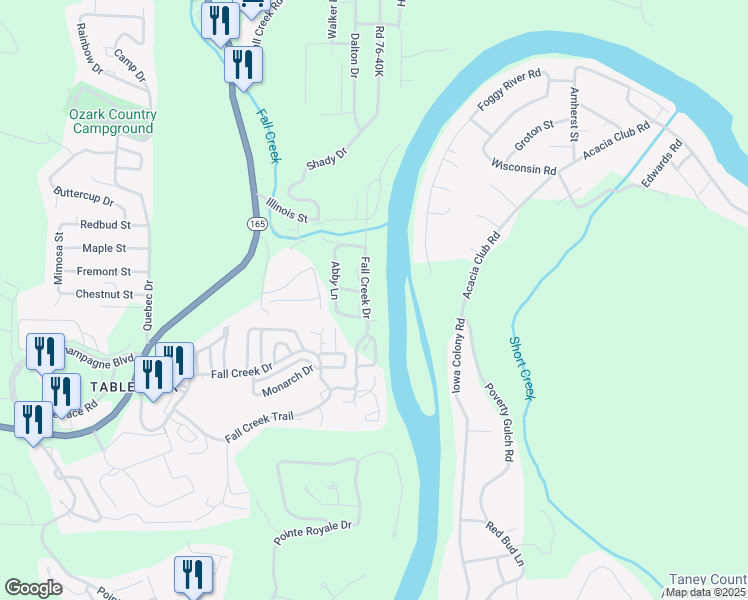 map of restaurants, bars, coffee shops, grocery stores, and more near 440 Fall Creek Drive in Branson