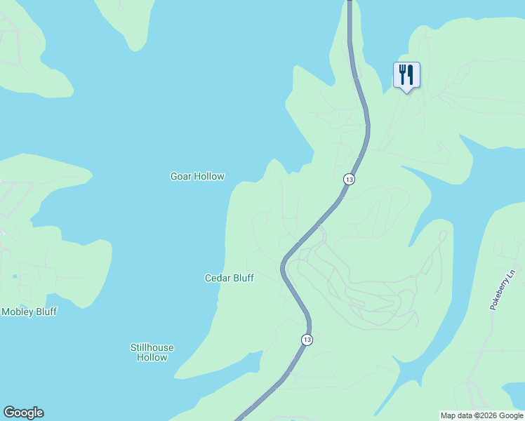 map of restaurants, bars, coffee shops, grocery stores, and more near 163 Shoreline Lane in Kimberling City