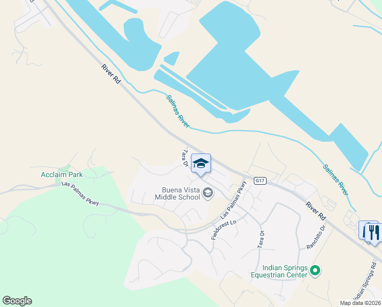 map of restaurants, bars, coffee shops, grocery stores, and more near 18011 Stonehaven in Salinas