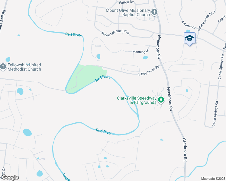 map of restaurants, bars, coffee shops, grocery stores, and more near 1896 East Boy Scout Road in Clarksville