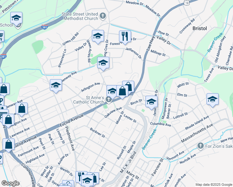 map of restaurants, bars, coffee shops, grocery stores, and more near 100-298 Arlington Avenue in Bristol