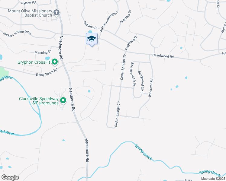map of restaurants, bars, coffee shops, grocery stores, and more near 1452 Cedar Springs Circle in Clarksville