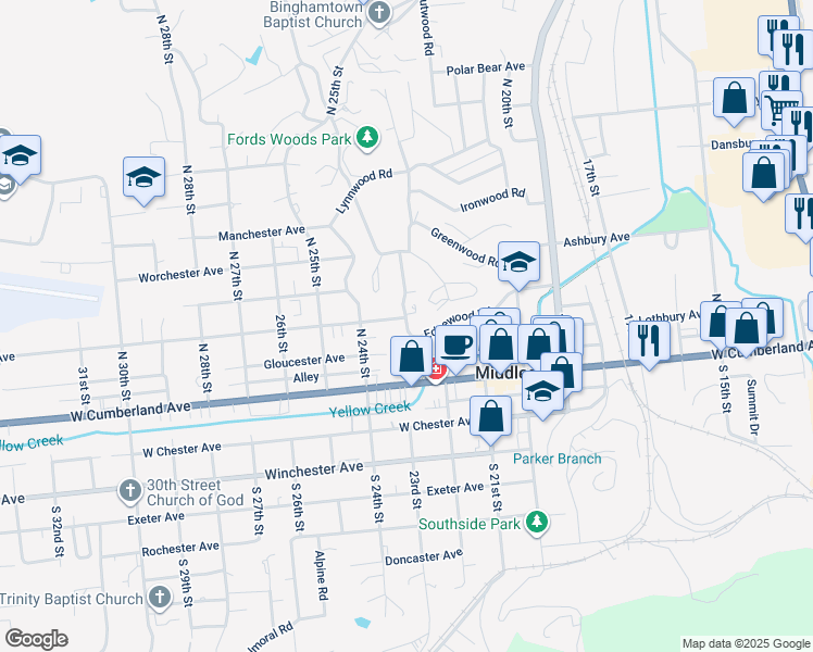 map of restaurants, bars, coffee shops, grocery stores, and more near 131 Edgewood Court in Middlesboro