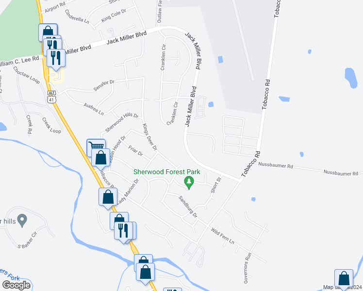 map of restaurants, bars, coffee shops, grocery stores, and more near 430 Jack Miller Boulevard in Clarksville
