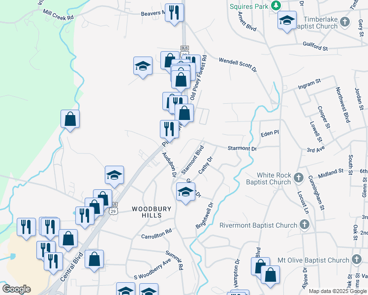 map of restaurants, bars, coffee shops, grocery stores, and more near 101-199 Blair Place in Danville