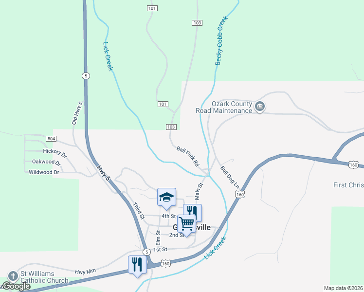 map of restaurants, bars, coffee shops, grocery stores, and more near 188 County Road 103 in Gainesville