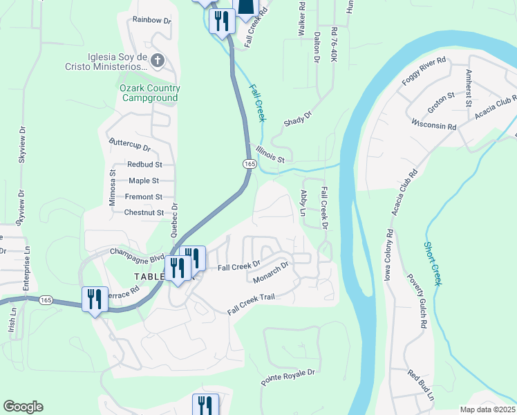 map of restaurants, bars, coffee shops, grocery stores, and more near 273 Van Buren Road in Branson