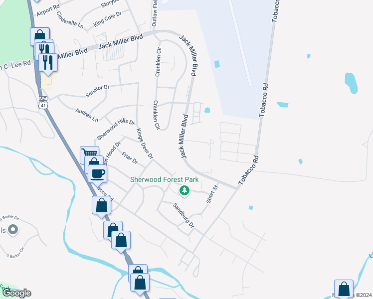 map of restaurants, bars, coffee shops, grocery stores, and more near 430 Jack Miller Boulevard in Clarksville