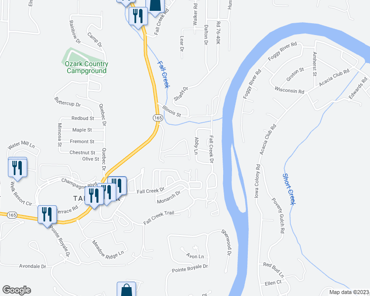 map of restaurants, bars, coffee shops, grocery stores, and more near 442 Van Buren Road in Branson