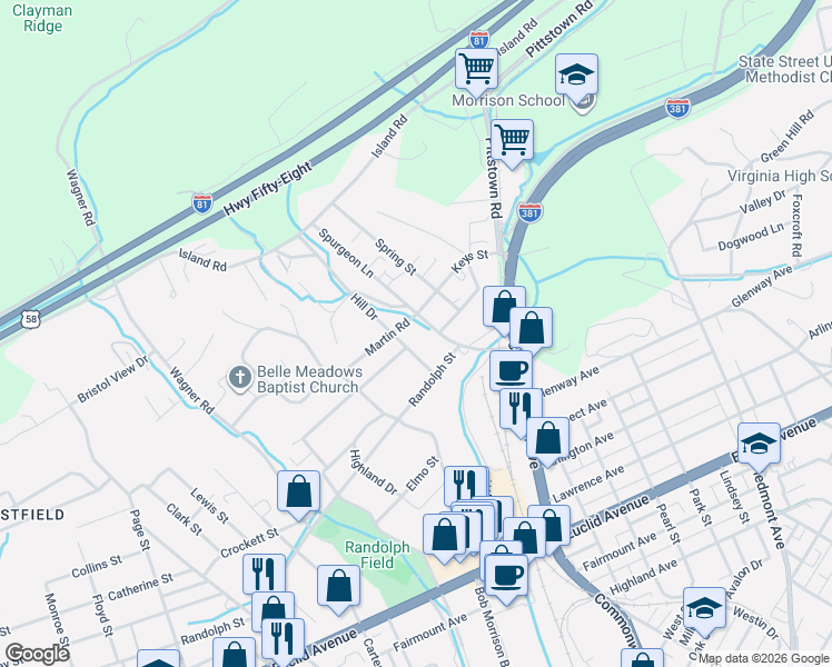 map of restaurants, bars, coffee shops, grocery stores, and more near 220 Spurgeon Lane in Bristol