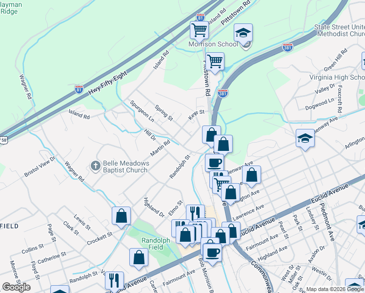 map of restaurants, bars, coffee shops, grocery stores, and more near 220 Spurgeon Lane in Bristol