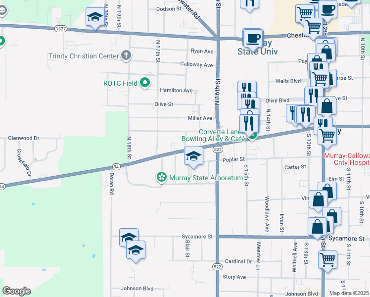 map of restaurants, bars, coffee shops, grocery stores, and more near 111 North Broach Avenue in Murray