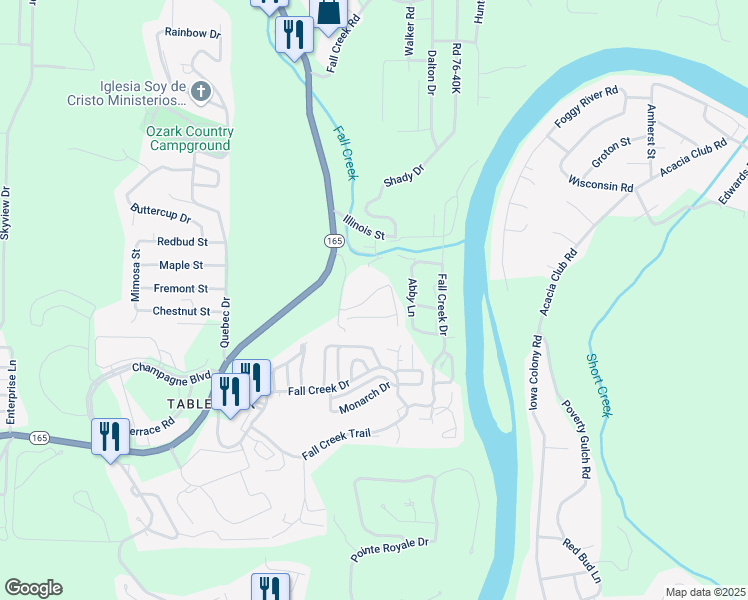 map of restaurants, bars, coffee shops, grocery stores, and more near 324 Van Buren Road in Branson