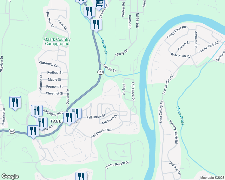 map of restaurants, bars, coffee shops, grocery stores, and more near 324 Van Buren Road in Branson