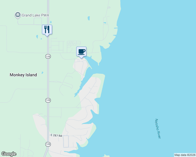 map of restaurants, bars, coffee shops, grocery stores, and more near 86201 East 285 Road in Afton