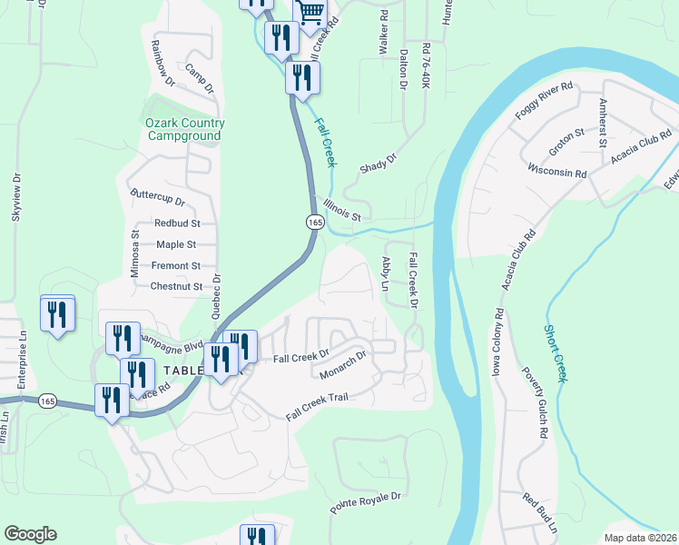 map of restaurants, bars, coffee shops, grocery stores, and more near 273 Van Buren Road in Branson
