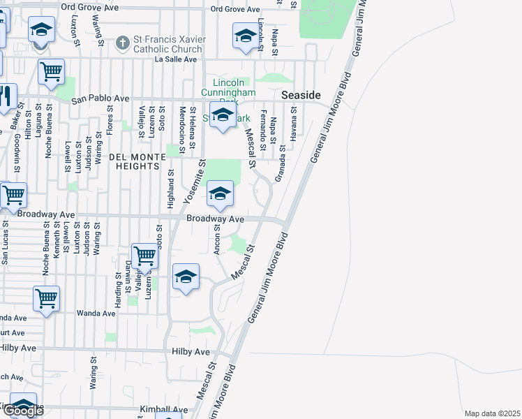 map of restaurants, bars, coffee shops, grocery stores, and more near 1605 Marietta Street in Seaside