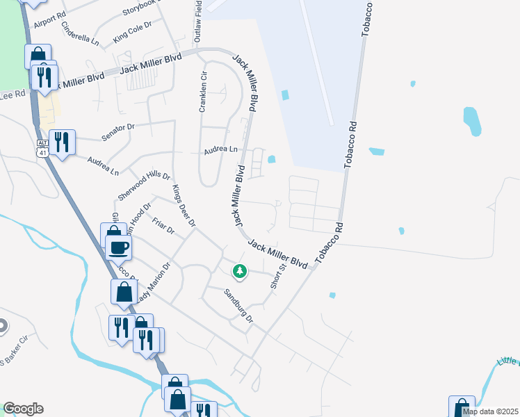 map of restaurants, bars, coffee shops, grocery stores, and more near 512 Patriot Park Court in Clarksville