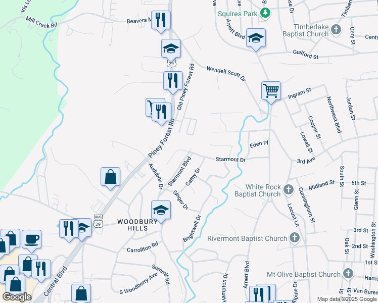 map of restaurants, bars, coffee shops, grocery stores, and more near 101 Blair Place in Danville