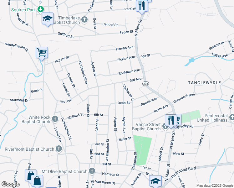 map of restaurants, bars, coffee shops, grocery stores, and more near 1712 Aspen Street in Danville