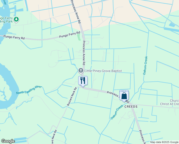 map of restaurants, bars, coffee shops, grocery stores, and more near 664 Princess Anne Road in Virginia Beach