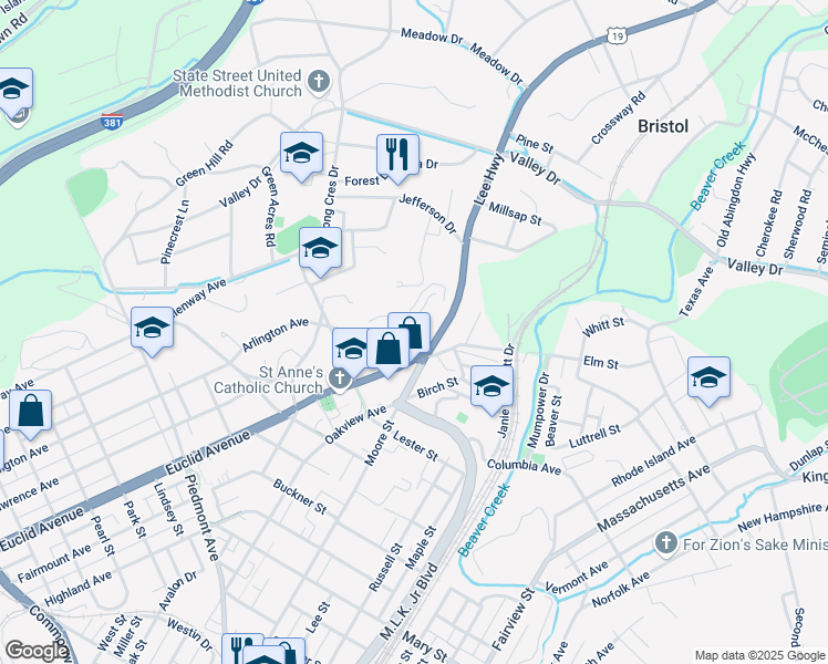 map of restaurants, bars, coffee shops, grocery stores, and more near 5 Euclid Avenue in Bristol