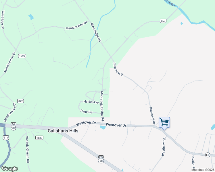 map of restaurants, bars, coffee shops, grocery stores, and more near 2909 Moorefield Bridge Road in Danville