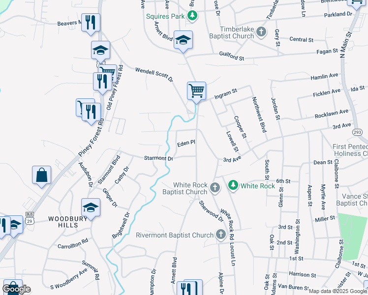 map of restaurants, bars, coffee shops, grocery stores, and more near 126 Starmont Drive in Danville