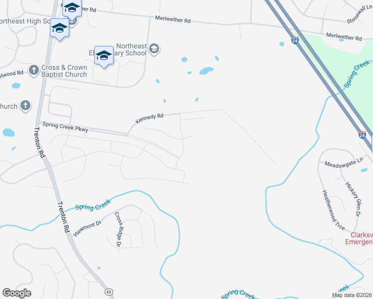map of restaurants, bars, coffee shops, grocery stores, and more near 222 Stone Bluff Way in Clarksville