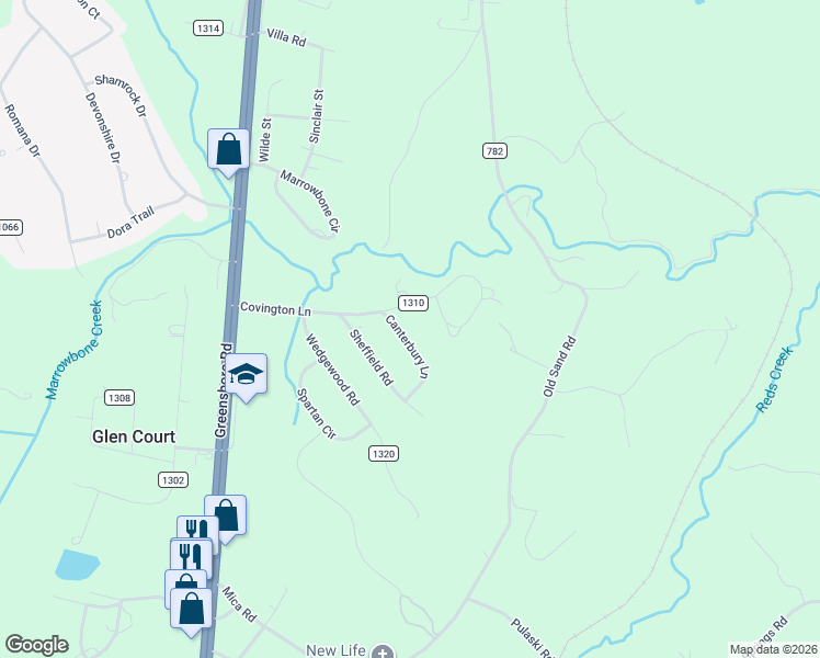 map of restaurants, bars, coffee shops, grocery stores, and more near 2-198 Canterbury Lane in Ridgeway