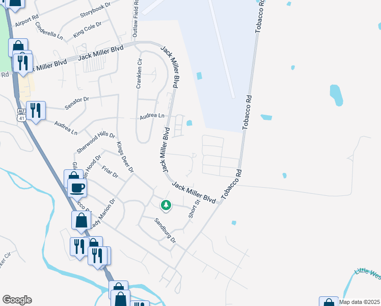 map of restaurants, bars, coffee shops, grocery stores, and more near 537 Patriot Park Court in Clarksville