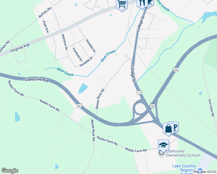 map of restaurants, bars, coffee shops, grocery stores, and more near 131 Shiney Rock Road in Clarksville
