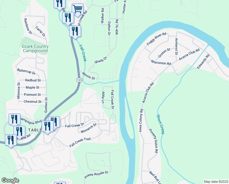 map of restaurants, bars, coffee shops, grocery stores, and more near 700 Fall Creek Drive in Branson