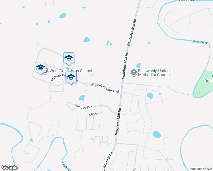 map of restaurants, bars, coffee shops, grocery stores, and more near 1030 West Creek Coyote Trail in Clarksville