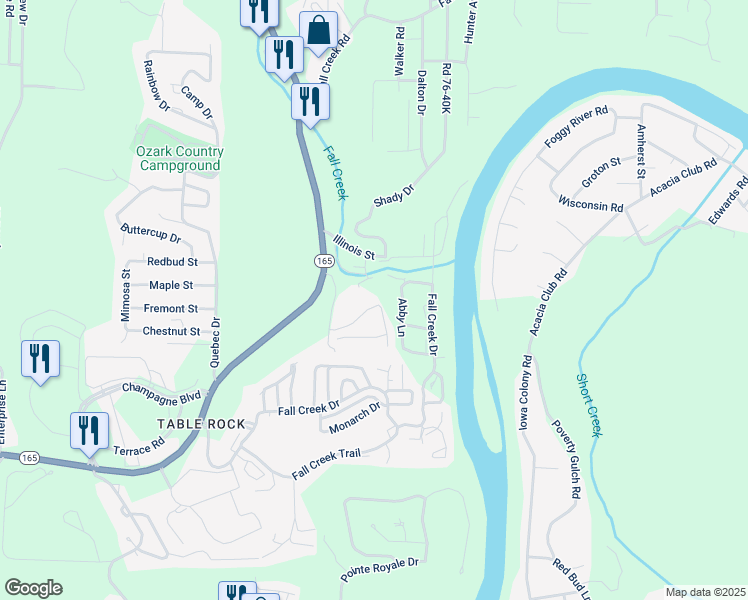 map of restaurants, bars, coffee shops, grocery stores, and more near 373 Van Buren Road in Branson